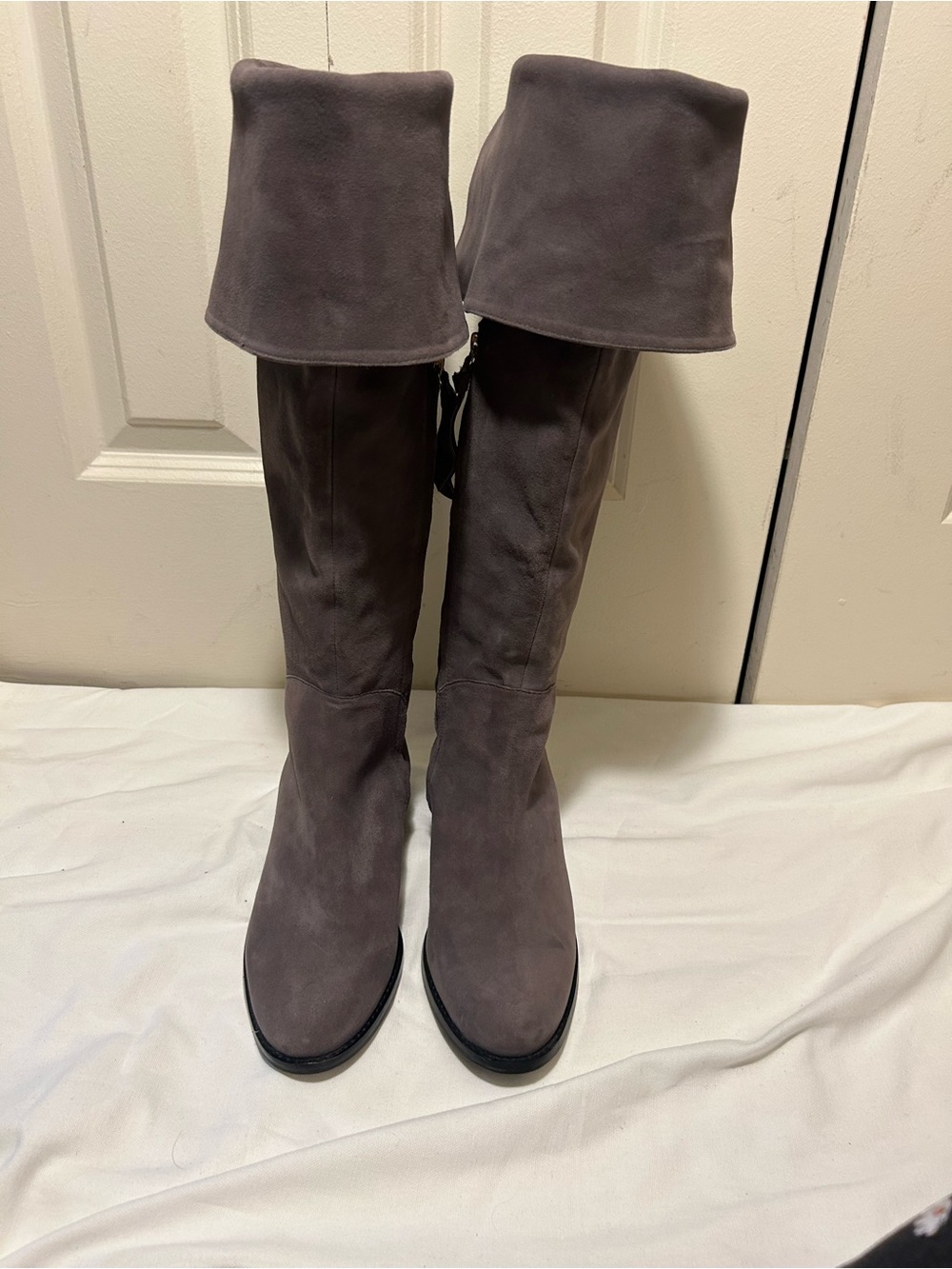 Boden Bray Over the Knee Boots in pewter grey suede size 38
